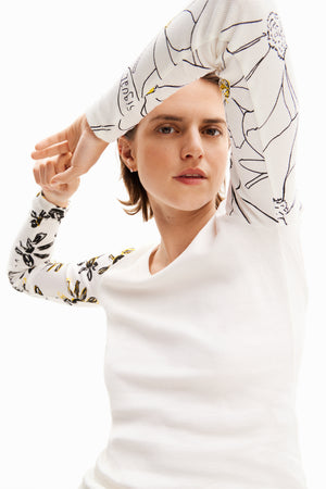 Desigual White Print T-Shirt