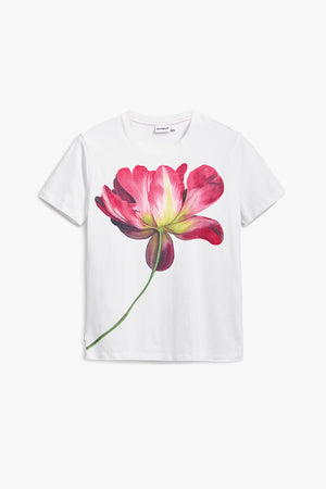 Desigual White T-Shirt with Pink Flower
