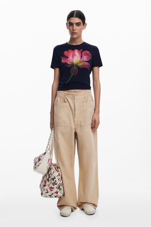 Desigual Navy T-Shirt with Pink Flower