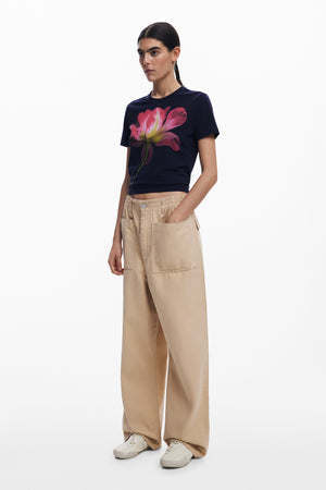 Desigual Navy T-Shirt with Pink Flower