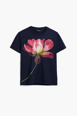 Desigual Navy T-Shirt with Pink Flower