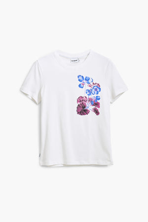 Desigual White T-Shirt with Blue Flowers