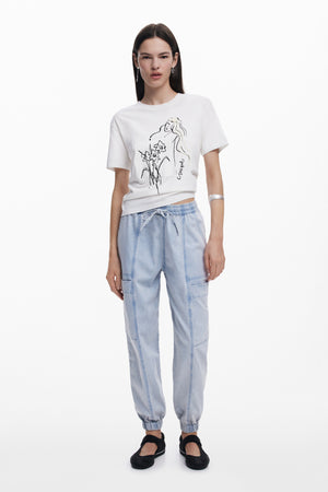 Desigual White T-Shirt with Black Print