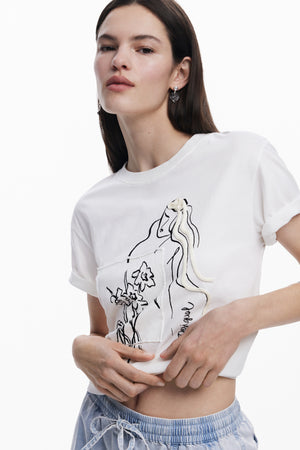 Desigual White T-Shirt with Black Print