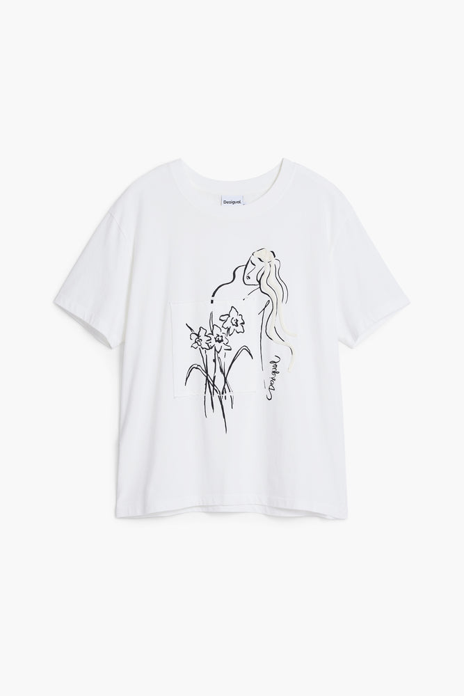 Desigual White T-Shirt with Black Print