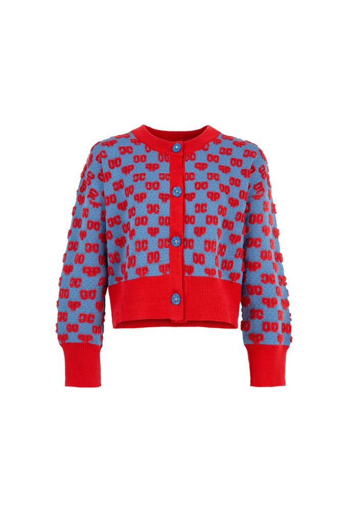 Coop Whole Letter Love Cardigan - Cornflower & Red