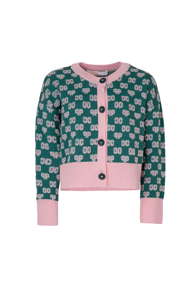 Coop Whole Letter Love Cardigan - Green & Pink
