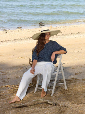 Caroline Sills Navy Spotted Rei Top