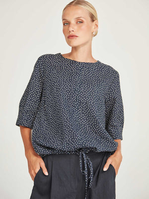 Caroline Sills Navy Spotted Rei Top