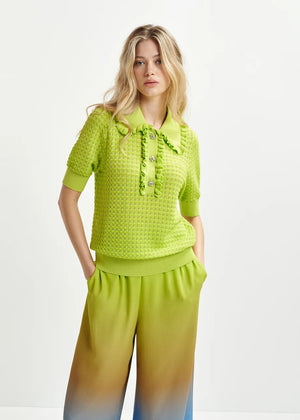 Essentiel Antwerp Polo with Ruffles - Lime Green