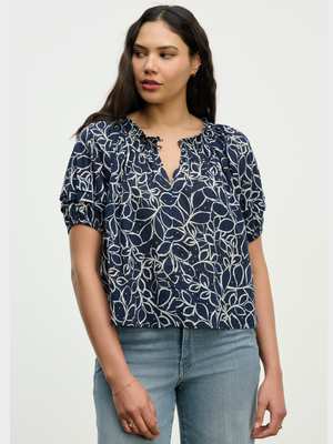 Velvet Printed Navy Voile Top