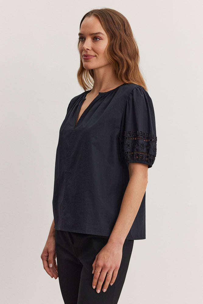 Velvet Black Beaded Cotton Blouse