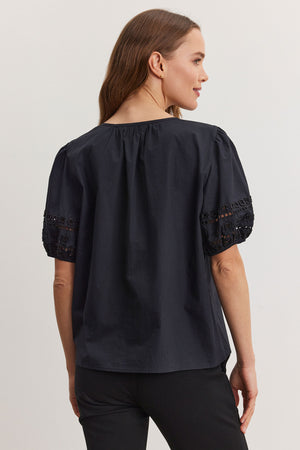 Velvet Black Beaded Cotton Blouse