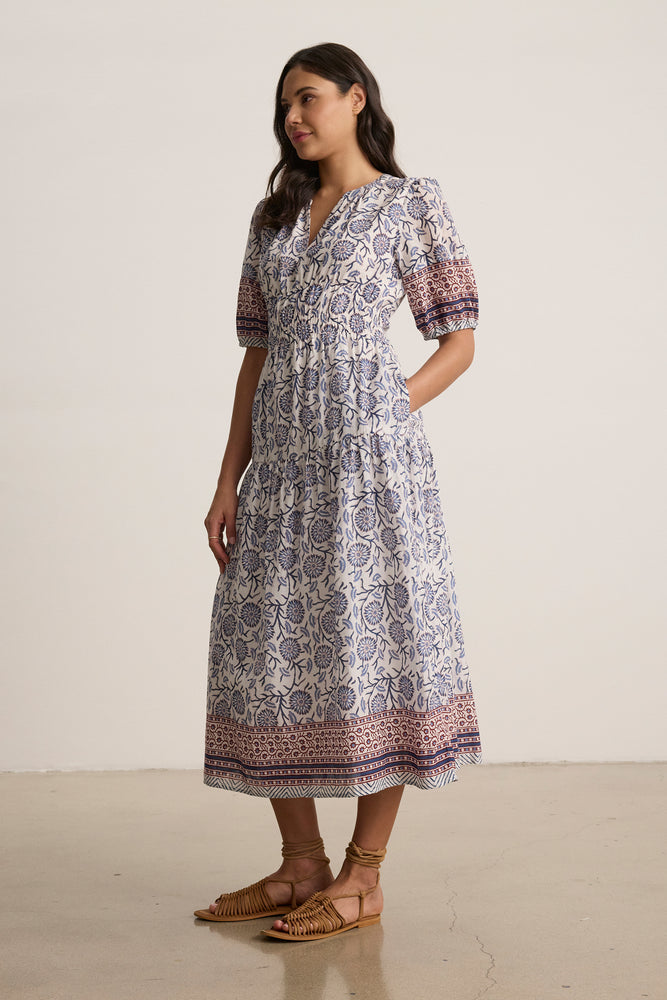 Velvet Cream Floral Print Dress