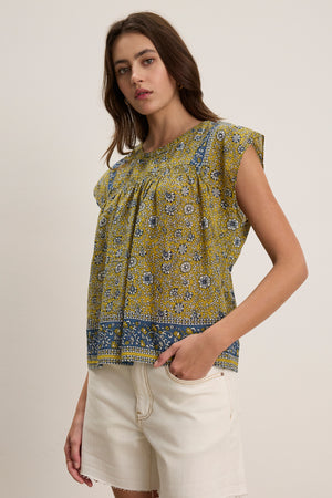 Velvet Cotton Saffron Floral Top