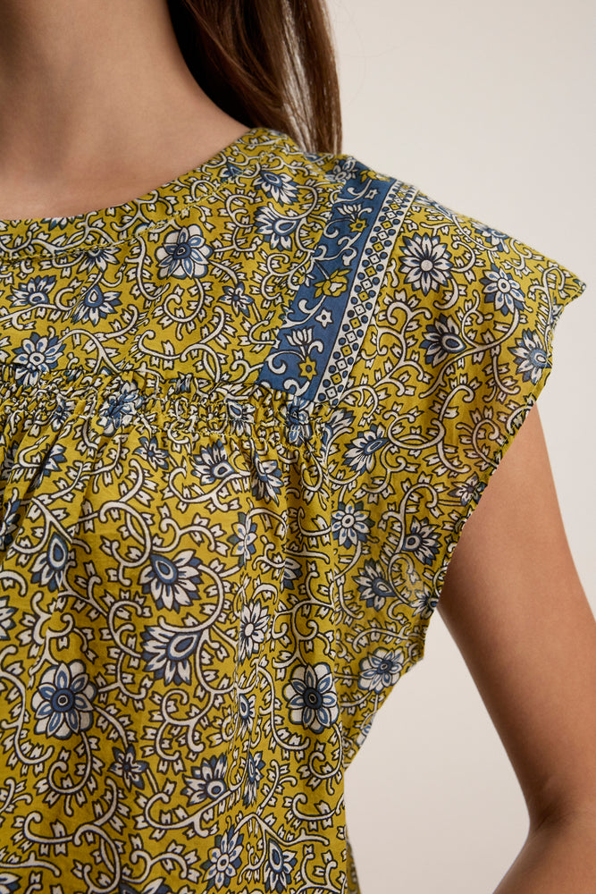 Velvet Cotton Saffron Floral Top