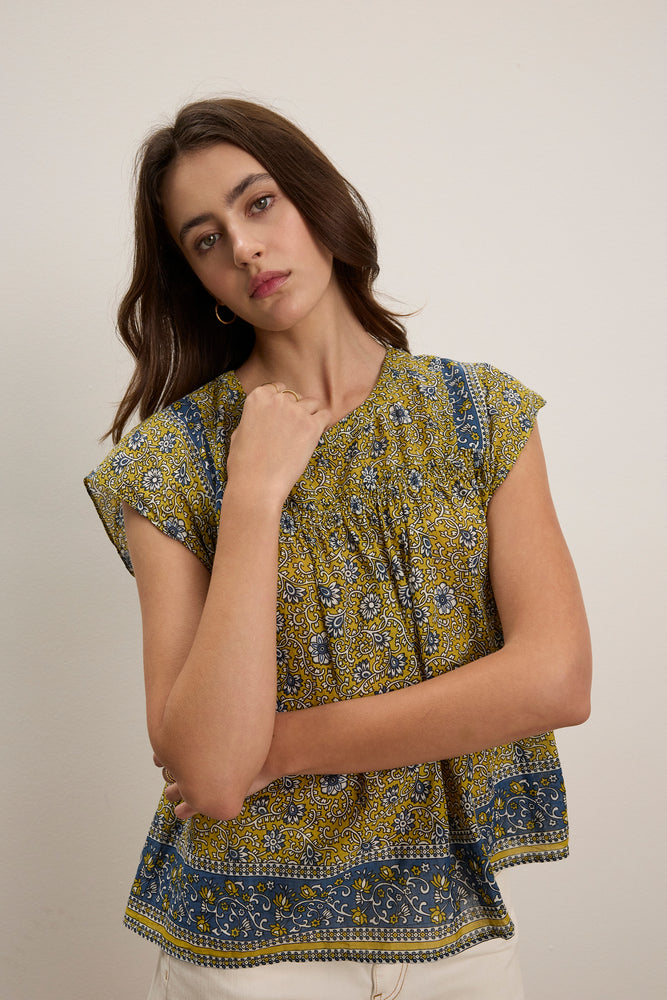 Velvet Cotton Saffron Floral Top