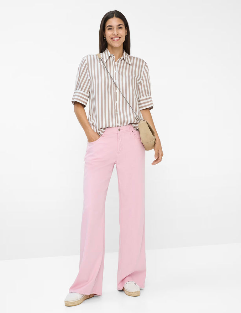 Brax Villy Striped Shirt - Taupe/White