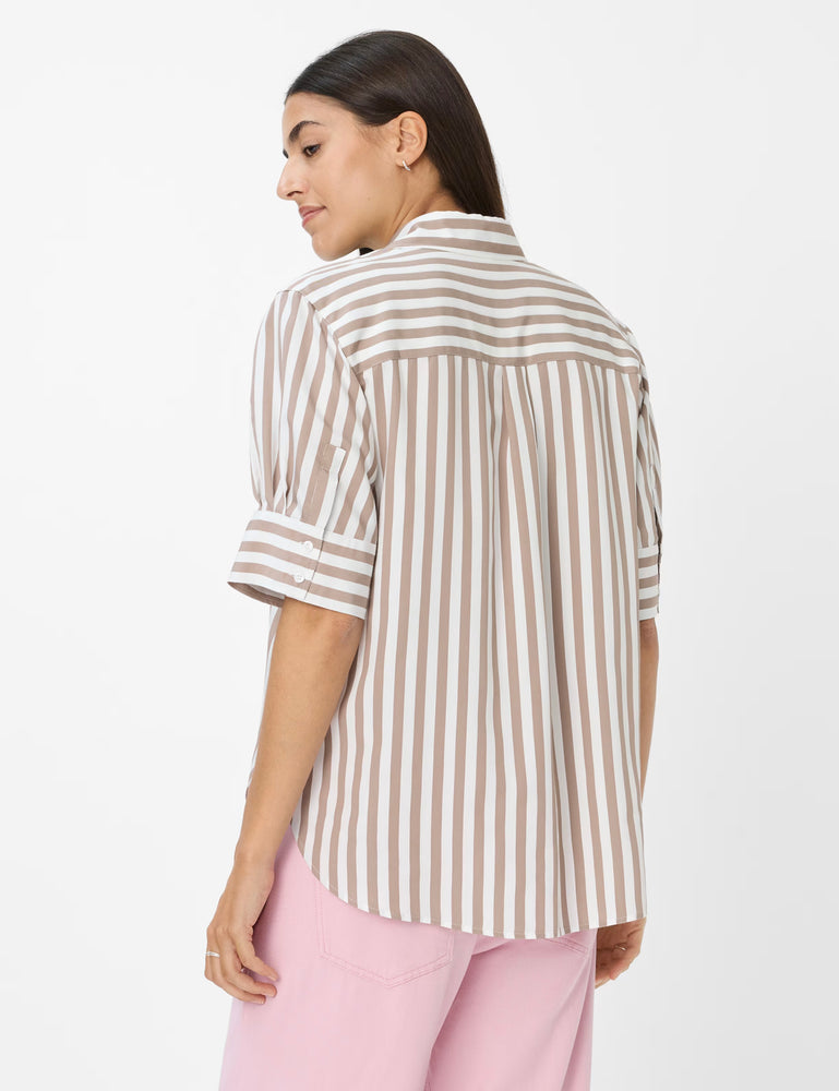 Brax Villy Striped Shirt - Taupe/White