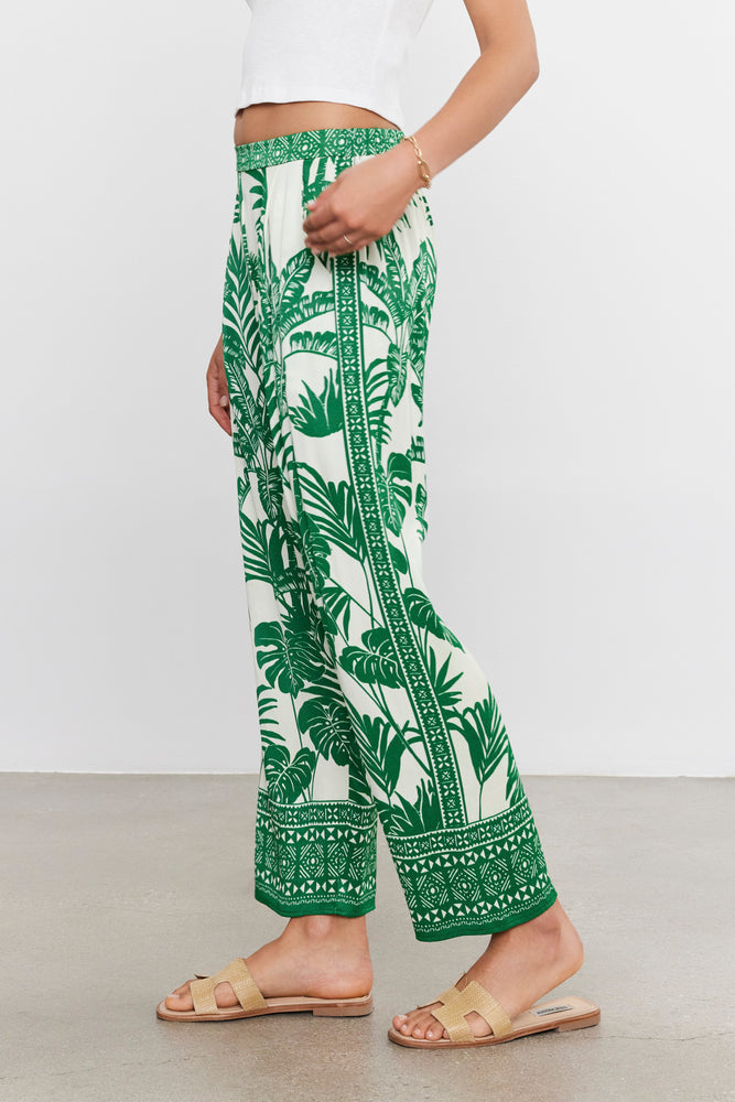 Velvet Green Palm Print Pant