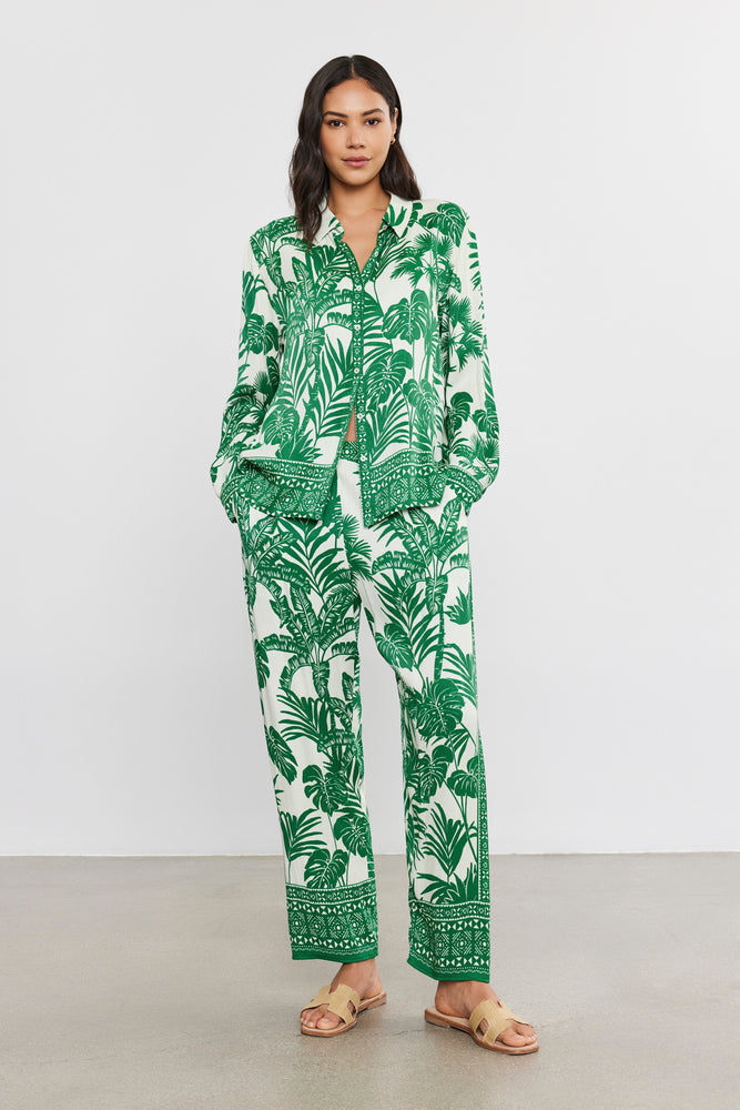 Velvet Green Palm Print Pant