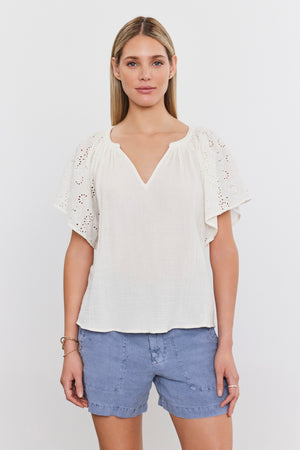 Velvet White Eyelet Top