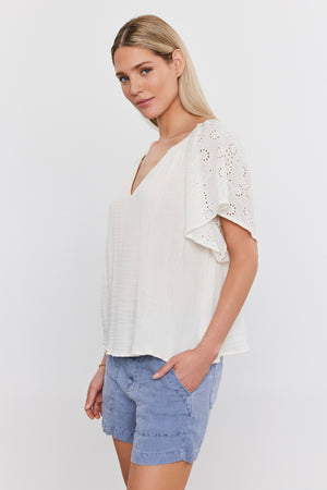 Velvet White Eyelet Top