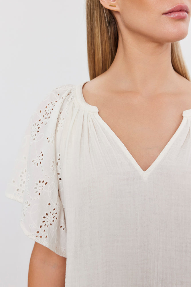 Velvet White Eyelet Top