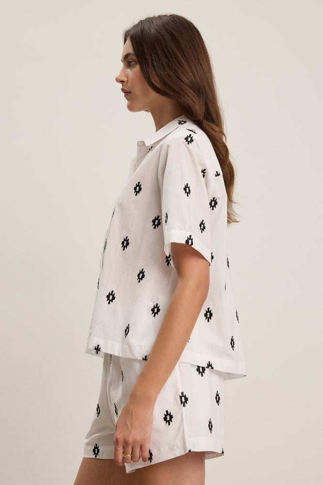 Velvet White Embroidered Shirt