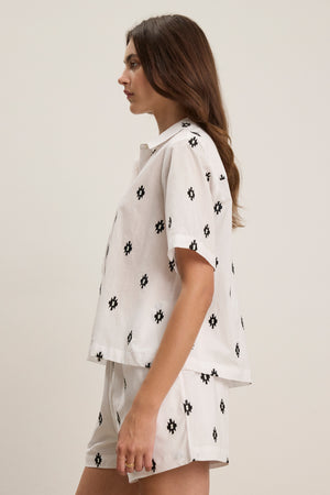 Velvet White Embroidered Shirt