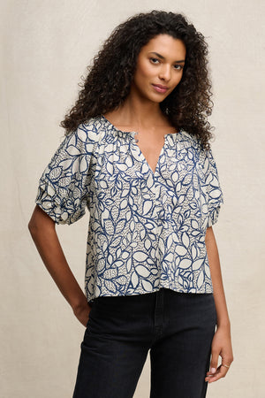 Velvet Printed Cream Voile Top