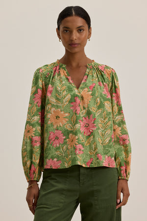 Velvet Floral Print Blouse