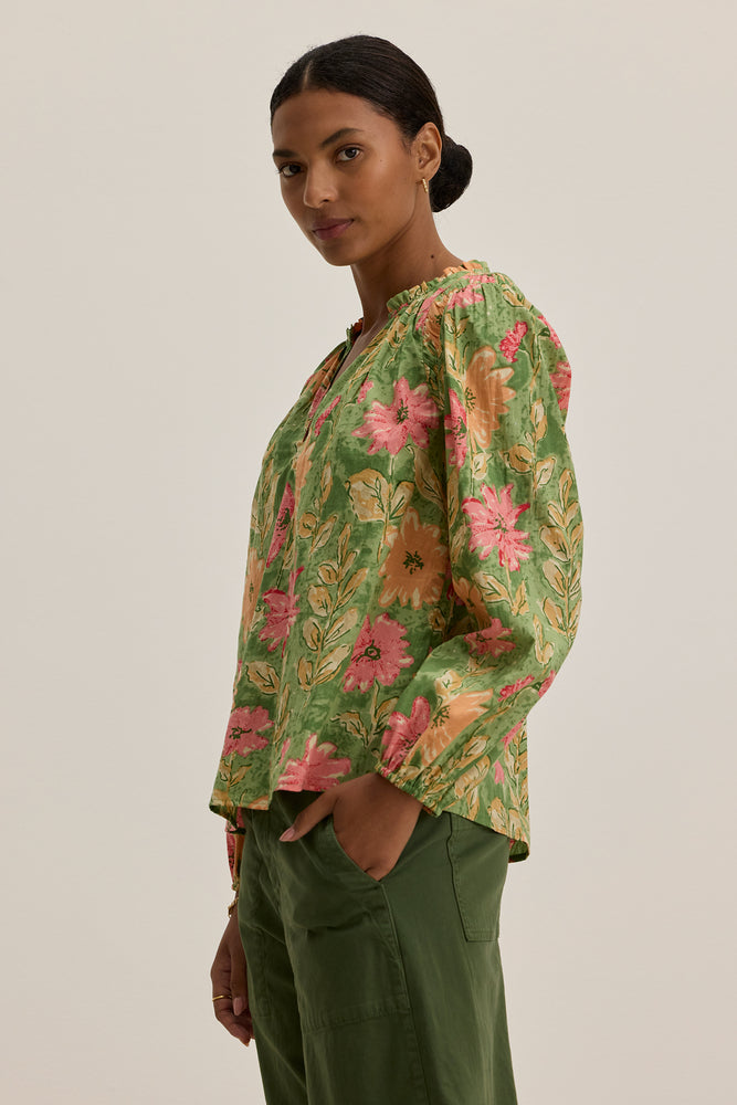 Velvet Floral Print Blouse