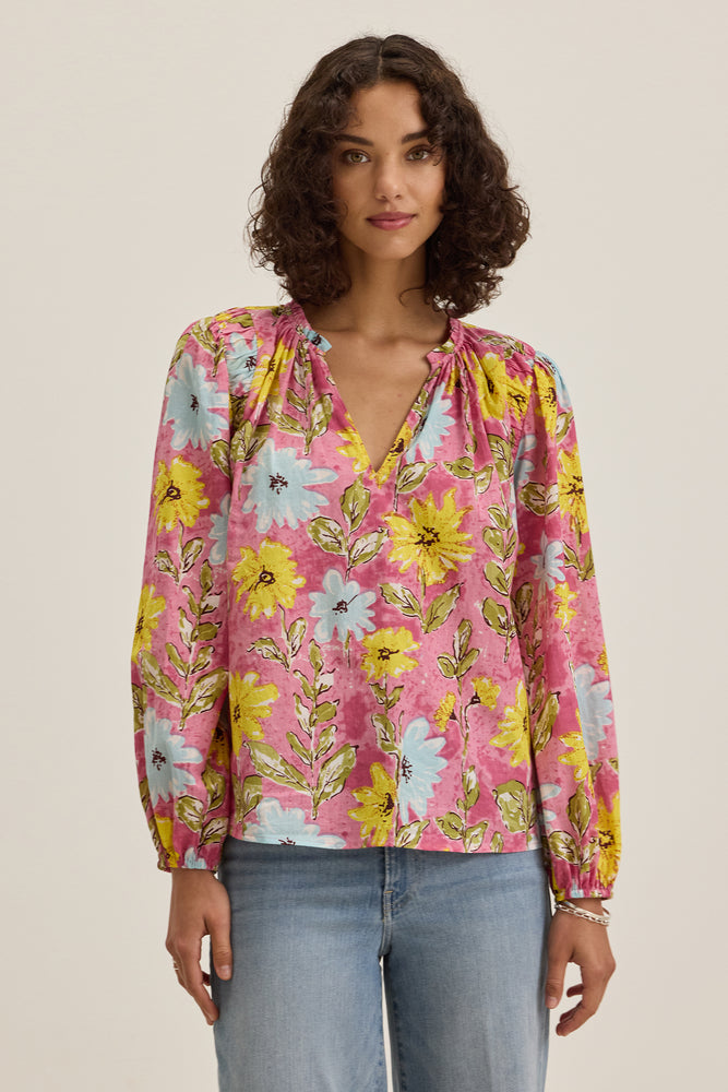 Velvet Floral Print Blouse