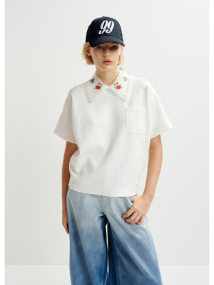 Essentiel Antwerp Off White Hideal Embroidered Polo