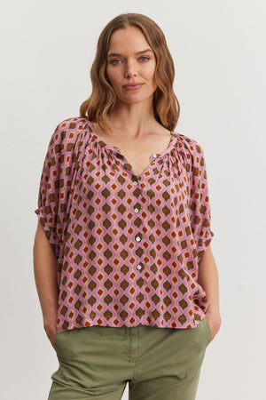 Velvet Pink Morocco Print Top