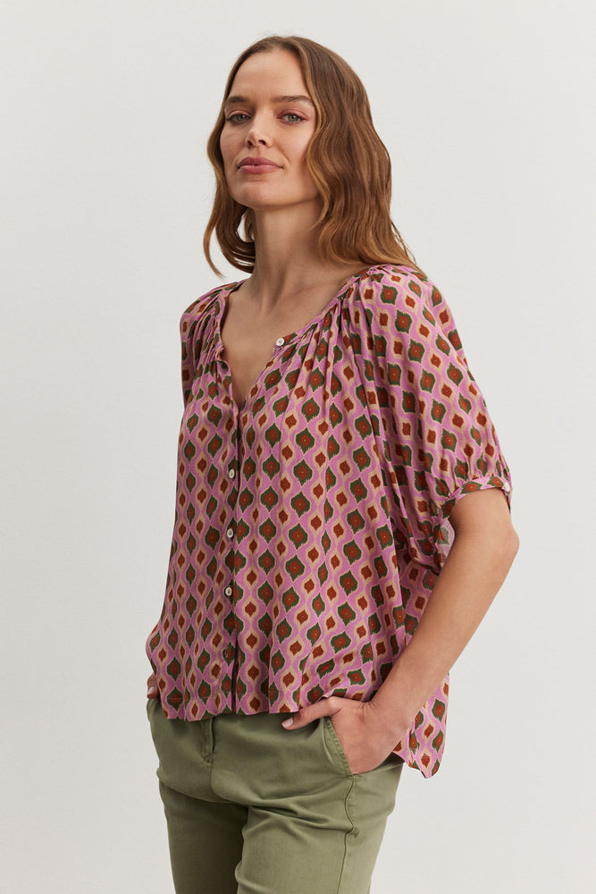 Velvet Pink Morocco Print Top