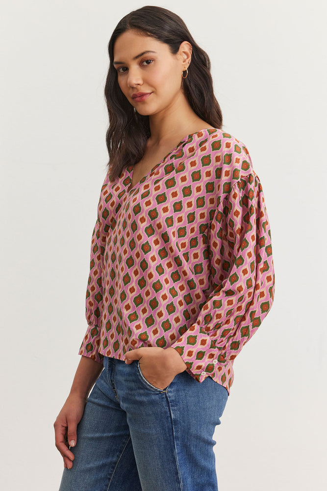 Velvet Pink Morocco Print Blouse