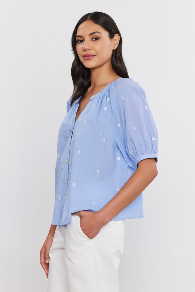 Velvet Blue/White Blouse