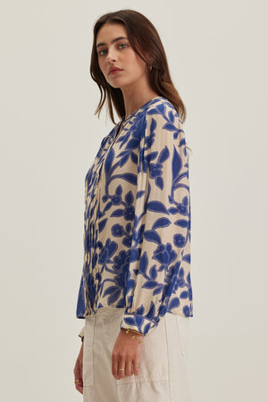 Velvet Blue Floral Blouse