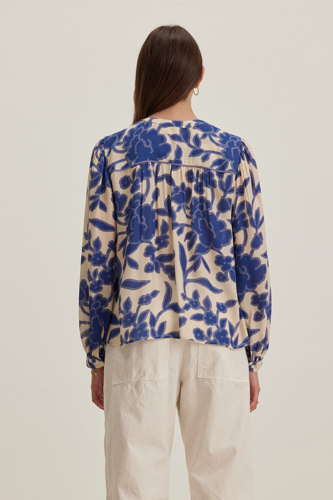 Velvet Blue Floral Blouse