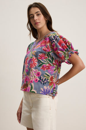 Velvet Floral Cotton Top