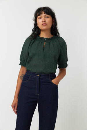 Sylvester Sheer Check Top - Forest