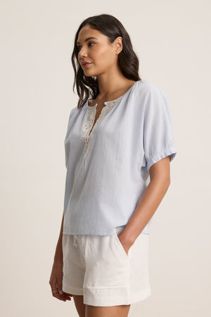 Velvet Blue/White Stripe Top