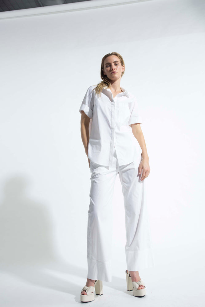 Mela Cuff Sleve Shirt - White